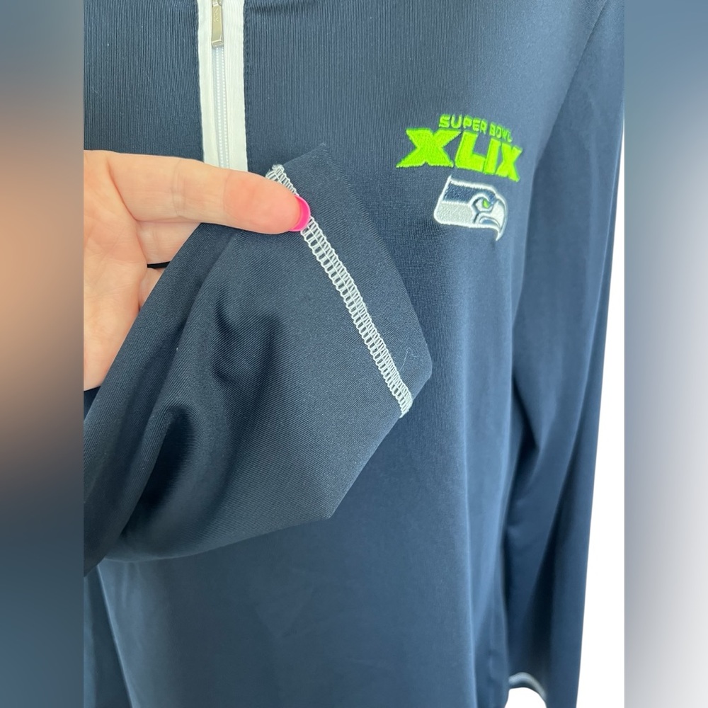 π EUC CUTTER & BUCK Seahawks Super Bowl XLIX 1/4 Zip Pullover | Blue | M - Picture 4 of 10